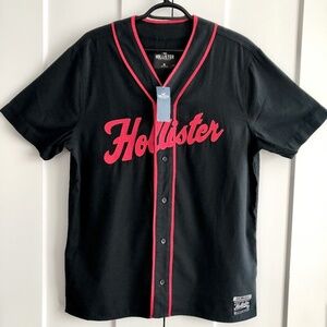Hollister, Baseball Jersey, Black And Red, Button Down,‎ Shirt, Size M, New